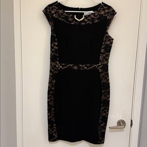 Joseph Ribkoff Black and Gold Midi Dress